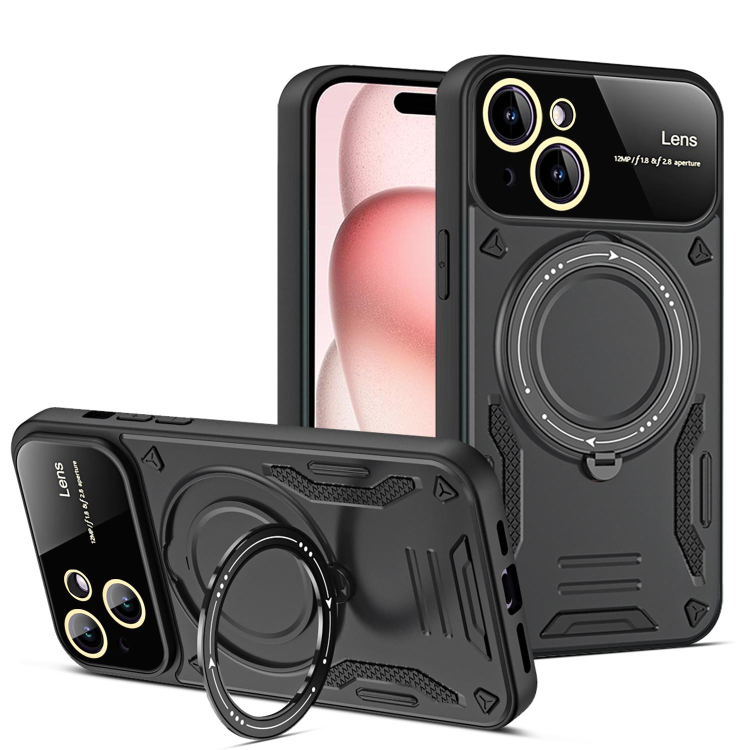 

Магнітний чохол-тримач для кільця Armor для iPhone 11 12 13 14 Plus 15 Pro Max Бездротова зарядка Об єктив камери Захисні чохли MagSafe For iphone 14 чорний