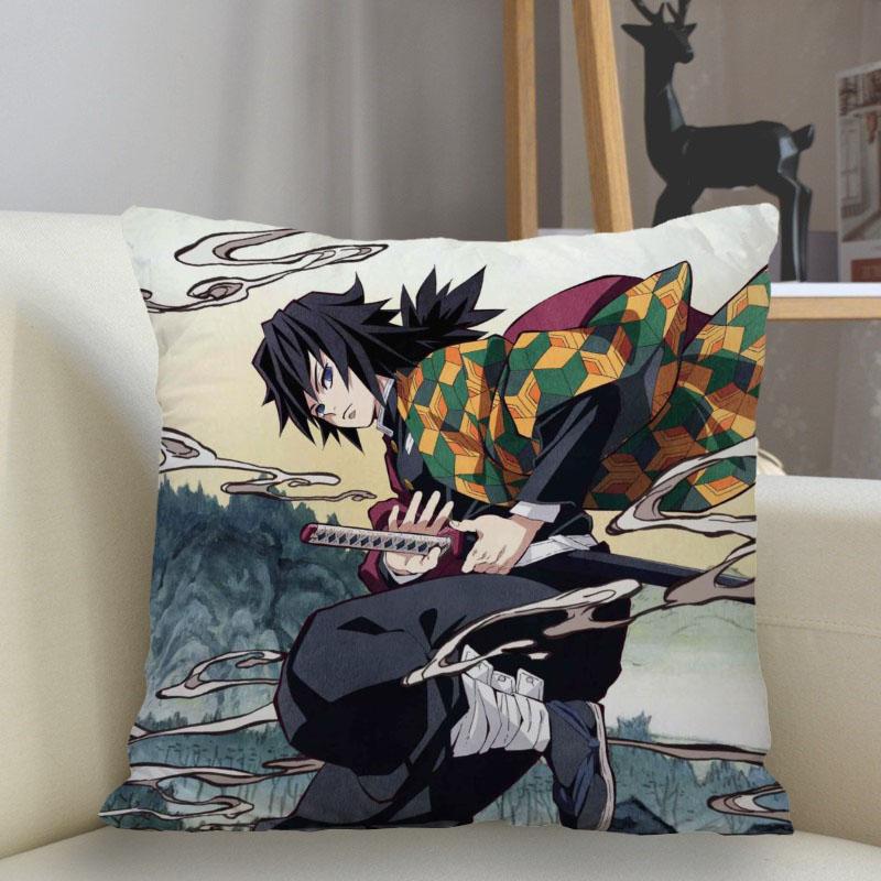 Funda de Almohada 45x45cm Poliéster Demon Slayer Decoración Sofá Funda de Cojín Funda de Almohada Decoración Hogar