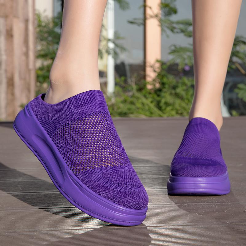 Breathable Mesh Couple Casual Shoes Knitted Lightweight Slippers Slip-on Daily Loafers for Walking Traveling Size 36-45