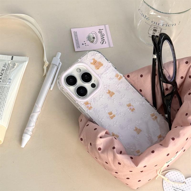 

Cartoon Floral Embossed Little Bear Anti-Drop Phone Case for iPhone 14/13/Pro/Pro Max iPhone 15