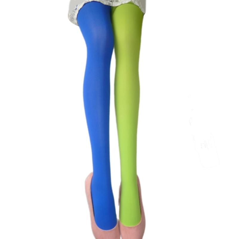 Two Tone Candy Colored Contrast Tights Stockings Open Crotch Designs Asymmetrical Multicolor Pantyhose Hosiery for Women