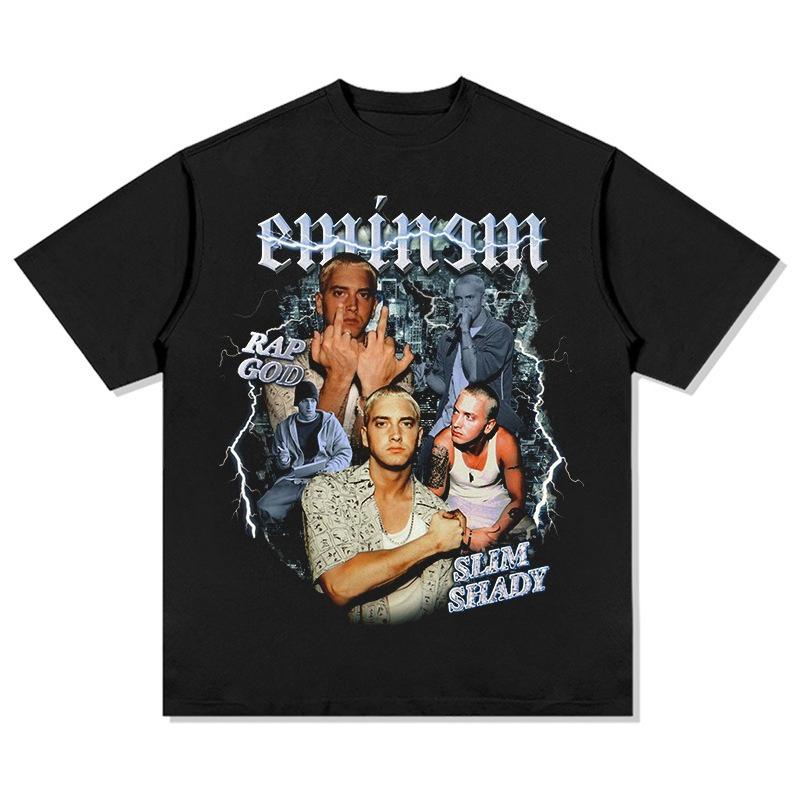 Raper Eminem SLIM SHANDY Nadruk 100% Czysta Bawełna Męska Koszulka Retro Hip-hop Ulica Rock Moda Duży Rozmiar Krótki Rękaw Odzież