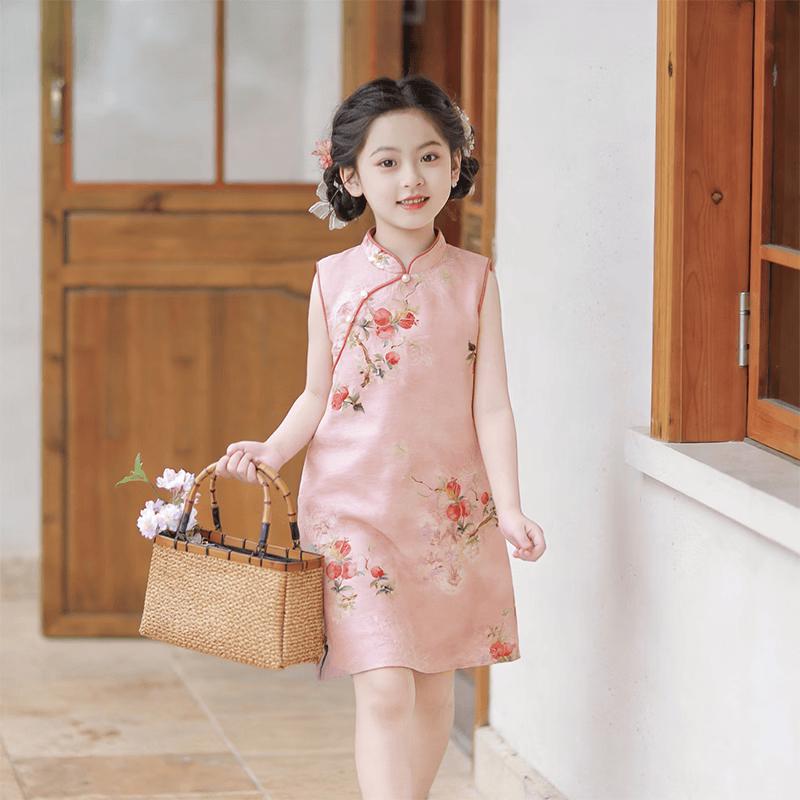 

Qiboo Girls 2026 Summer New Chinese Cheongsam Hanfu Dress 130