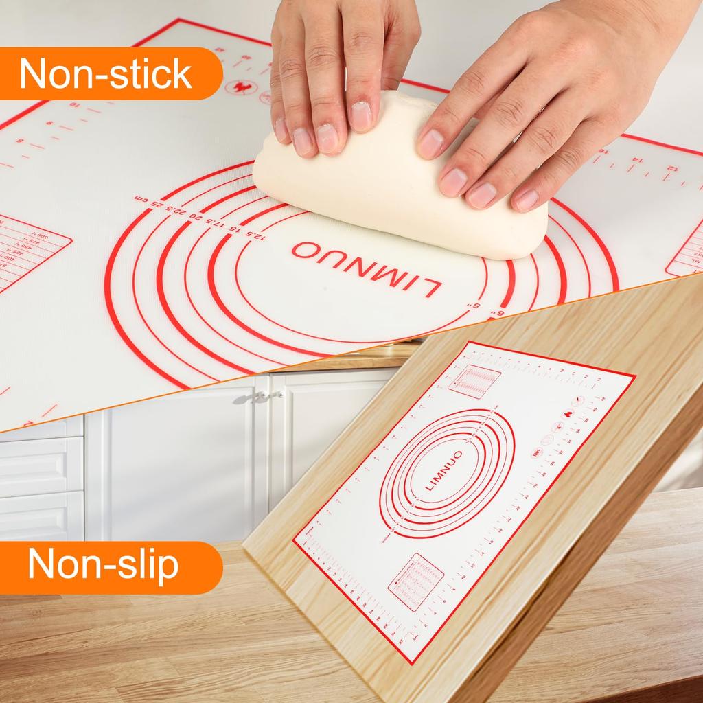 LIMNUO Silicone Cooking Bread Baking Mat with Measuring Large Baking Tools Mat, Mat, Pad, Size, Food-Grade Silicone, Non-Slip,