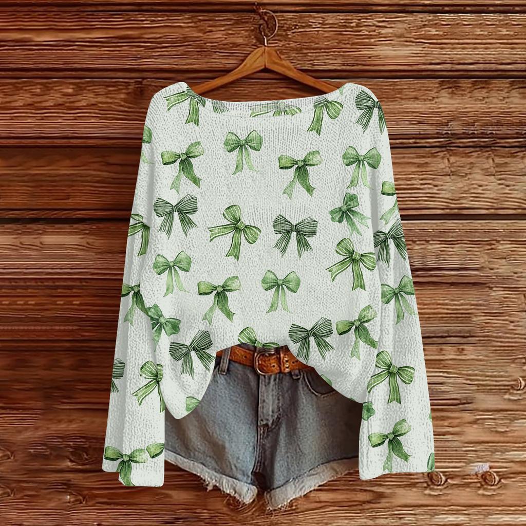 Womens  Fall Sweaters Long Sleeve Print Tops Pullover Sweaters Loose Dressy Casual Basic Clothes