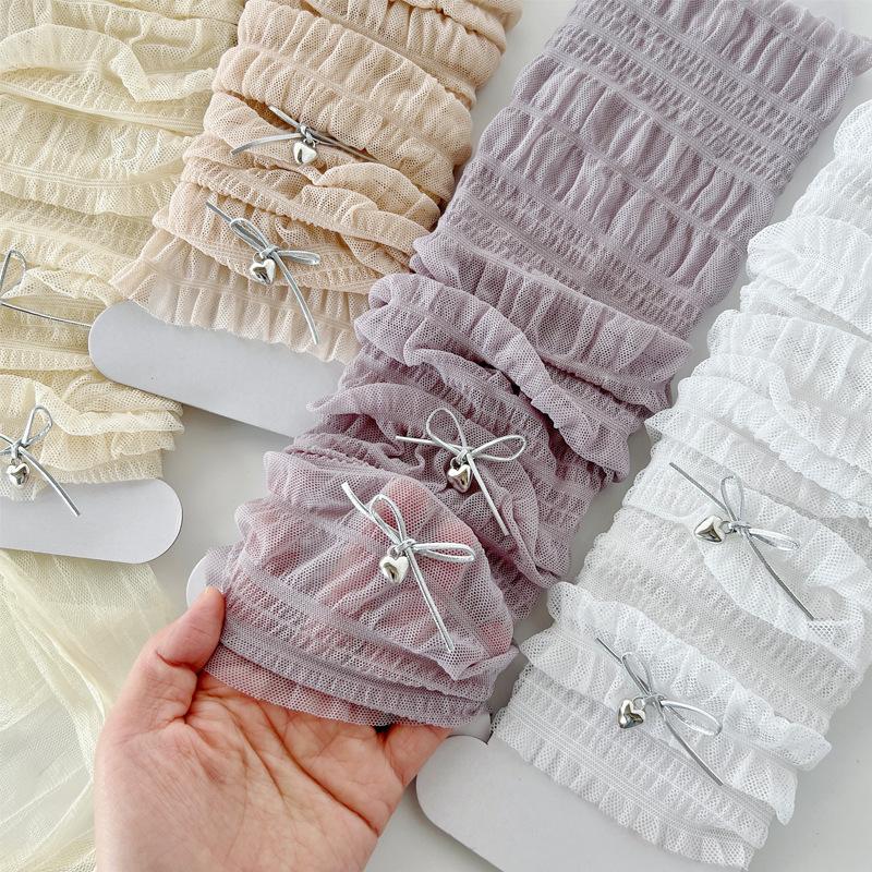 WJN Women's Mid-Calf Thin Socks Breathable Slouch Double Bowknots Stylish Knitted Lolita Leggings Solid Color High Quality