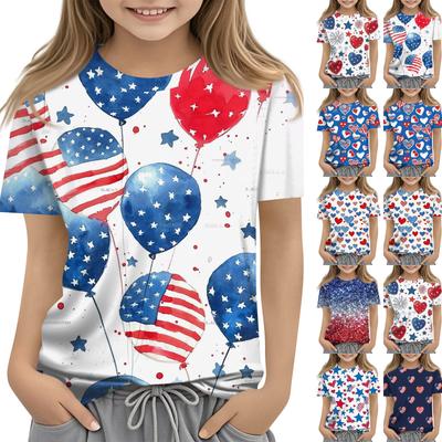 Children's Fashion Casual Short Sleeve Independence Day Printed Round Neck T-Shirt Top