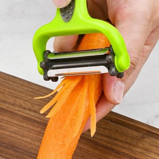 3-in-1 Peeler with Double-Knife Design Shredding Scraping Ergonomic Anti-Slip Handle Lightweight Portable Fruit Vegetable Peeler Kitchen Tool