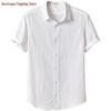 Men's Slim Fit Short Sleeve Breathable Linen Shirt - Summer Casual Lapel Top, White