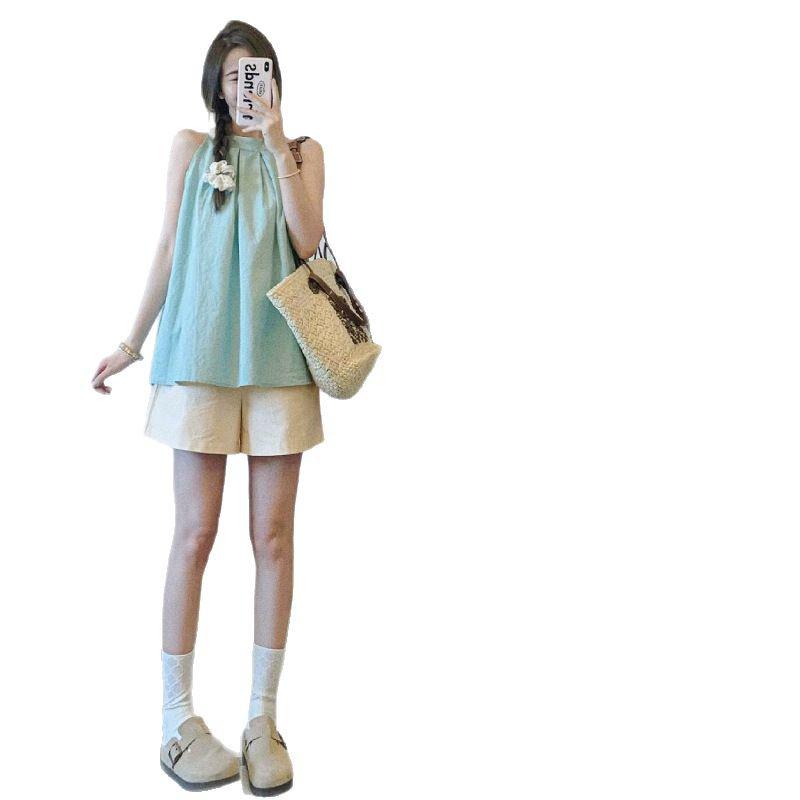 Women's Apricot High-Waist Cotton Linen Cargo Shorts - Summer 2025 Collection: Casual Wide-Leg Mid-Length Design