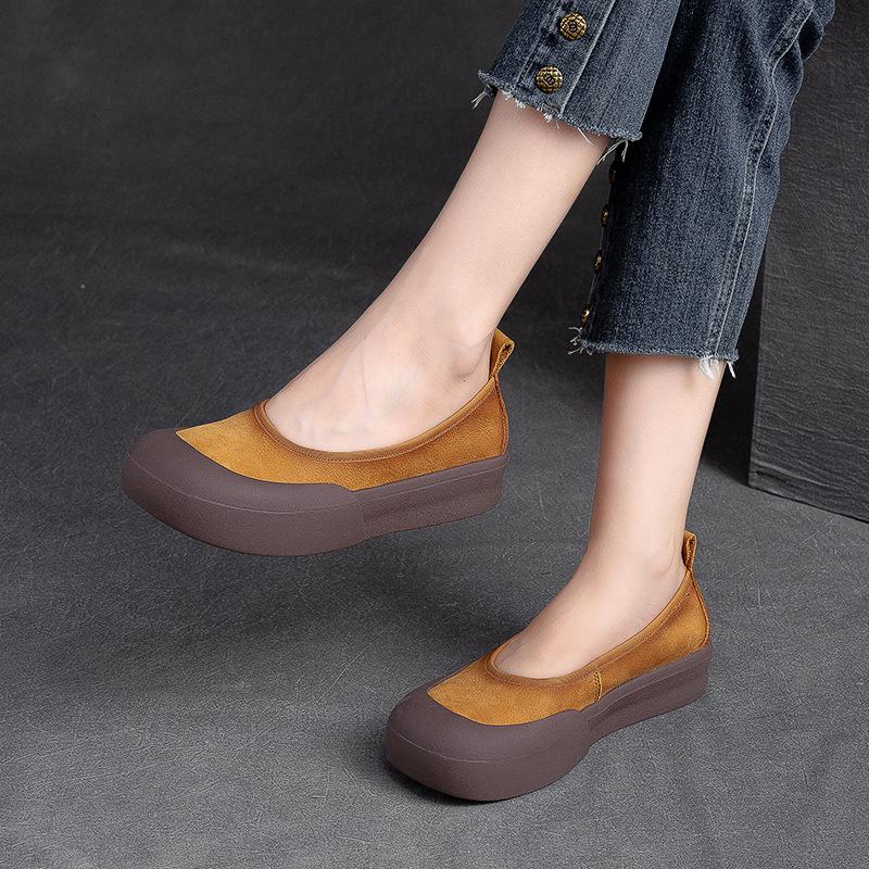 Fashion GKTINOO New Design Literary Style Women Flat Platform Shoes Slip-On Loafers Genuine Cow Leather Shallow Handmade Retro Shoes