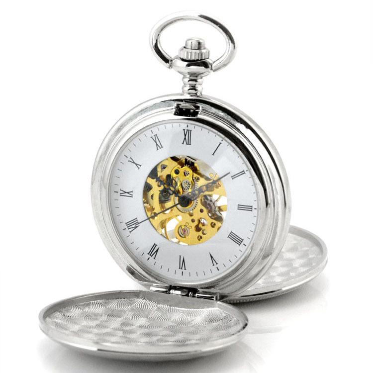 Vintage Double-Lid Polished White Metal Mechanical Pocket Watch - Glossy Student Gift & Commemorative