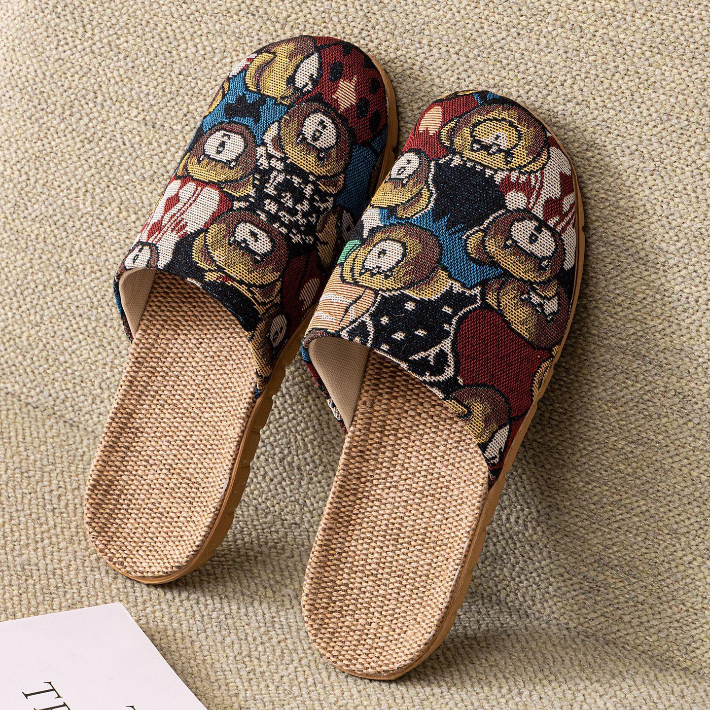 Summer new bear fabric linen home shoes women s indoor silent breathable soft sole comfortable floor sandals 35/36