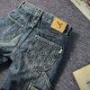 JYL Men's Straight Jeans Autumn Vintage Embossed Washed Loose Patchwork Denim