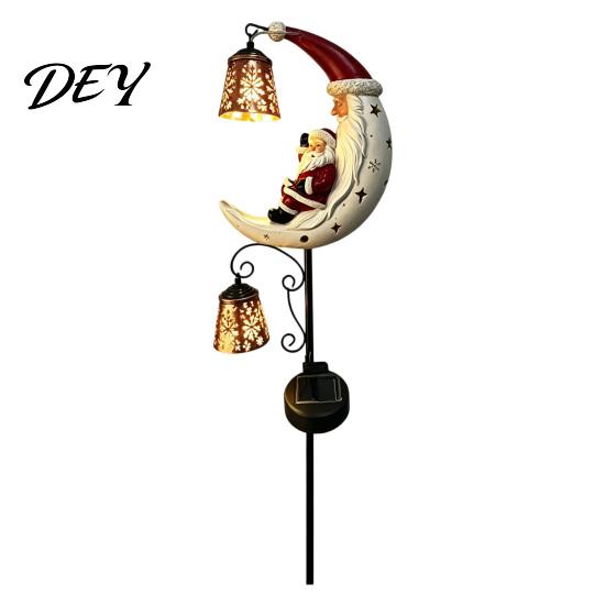 Holiday Landscape Light Santa Moon Garden Stake Light, Solar Powered Claus Lamp Festive Resin Lights with Stake, Decorative for Outdoor Yard