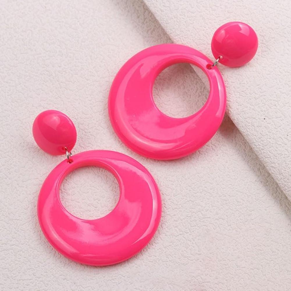 

60s 70s Earrings for Women Acrylic Red Hot Pink White Earrings for Women Retro Disco Earring Accessories Women Big Round Circle