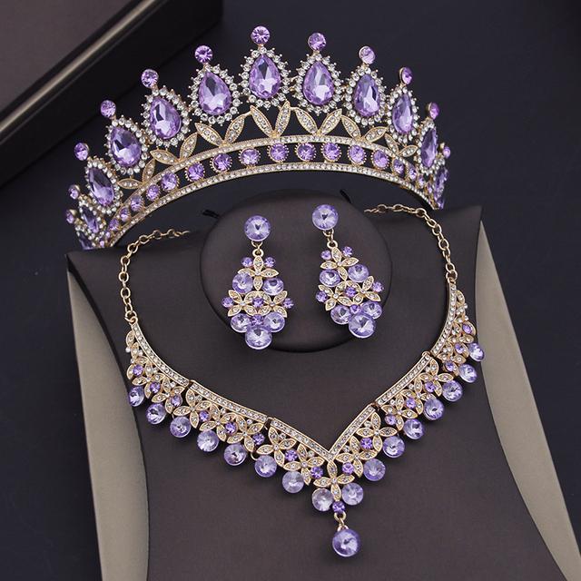 Baroque Blue Crystal Bridal Jewelry Sets for Women Tiaras Crown Earrings Necklace Sets Bride Wedding Dress Dubai Jewelry Set