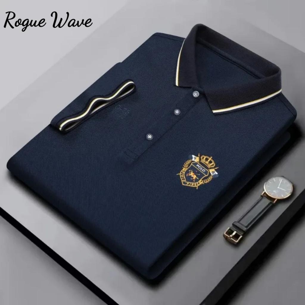 RogueWave New Mens Embroidered Polo Shirts Short Sleeve Shirt Luxury Top Lapel Streetwear Men Breathable Lightweight T Shirt Homme