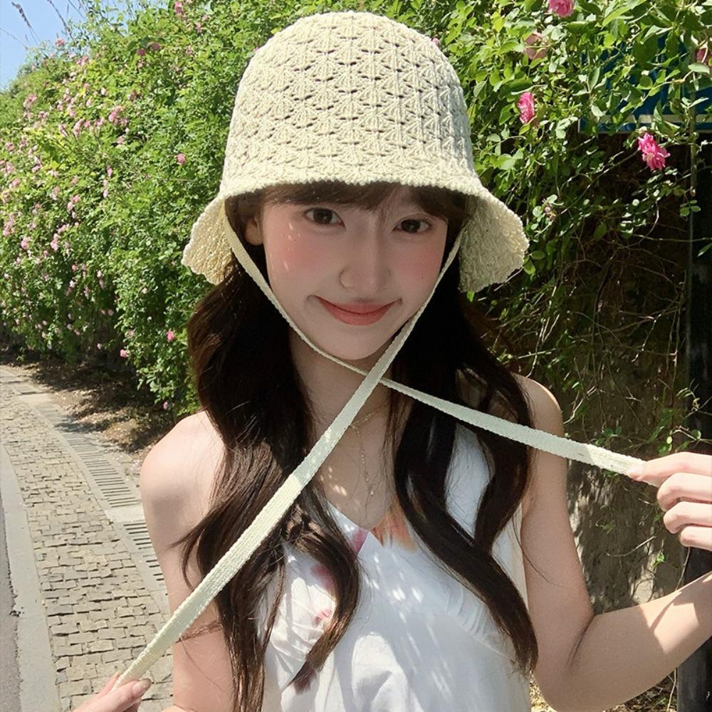 Summer Weaving Cap Hollow Bucket Hat Korean Basin Cap Ladies