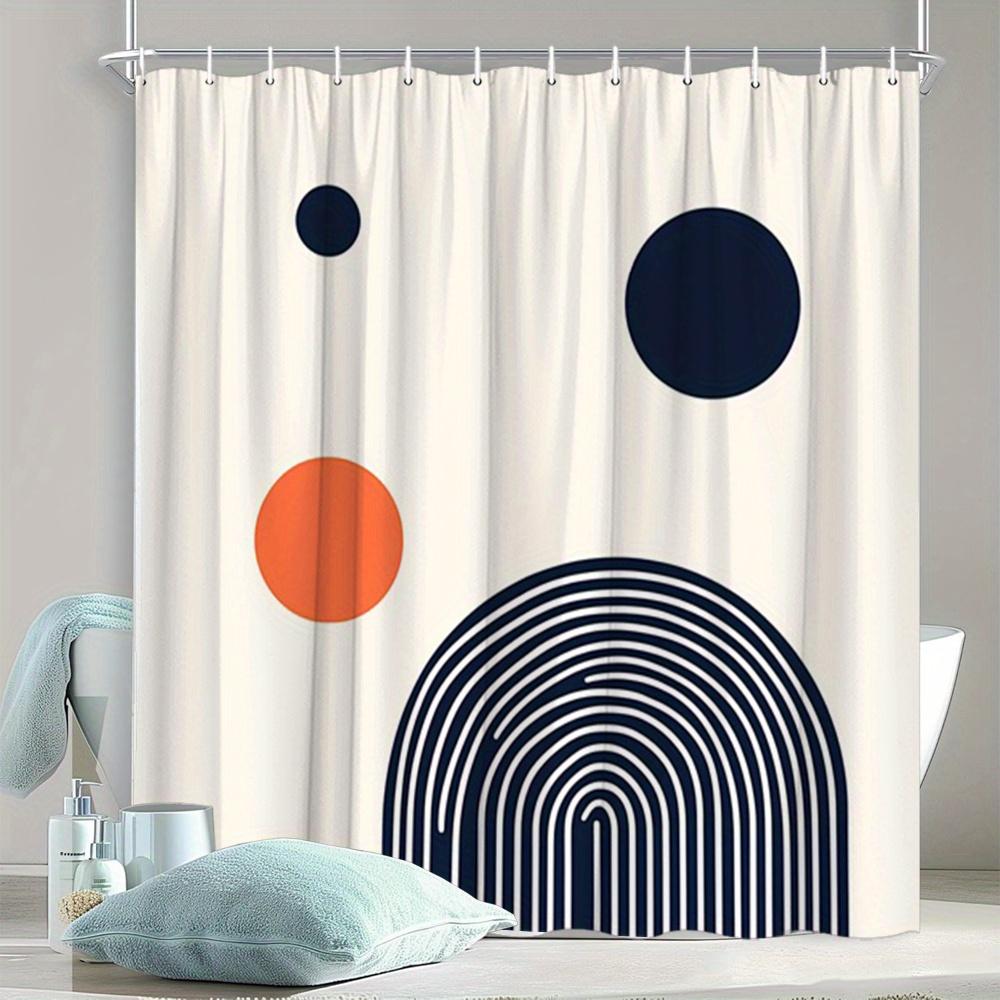 

1Pc Geometric Circles Fingerprint Shower Curtain - Minimalist Black & Orange Abstract Design, Durable Polyester Fabric W60H190(CM)-1 Pcs