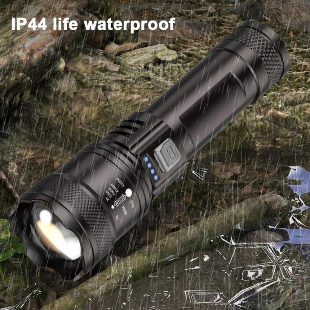 High Power 10000LM LED Flashlight Built-in Battery USB Rechargeable Strong Light Torch Outdoor Camping Hiking Lantern