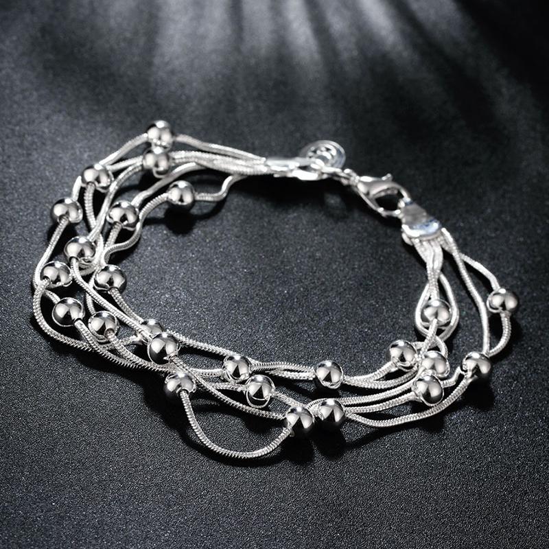 925 Silber Mehrschichtige Perlenkette Armband Set Für Frauen Hochzeit Modeschmuck
