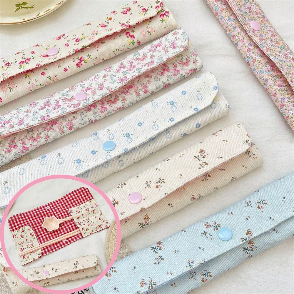 Portable Lightweight Tableware Storage Bag Snap Button Fixed Utensil Pouch Student Use