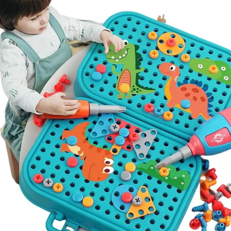 Non-Toxic 211-351Pieces Children Tool Set Electric Drill Screw Nut Puzzle Toys Pretend Play Dinosaur Drilling Assembly Educational Toy Children