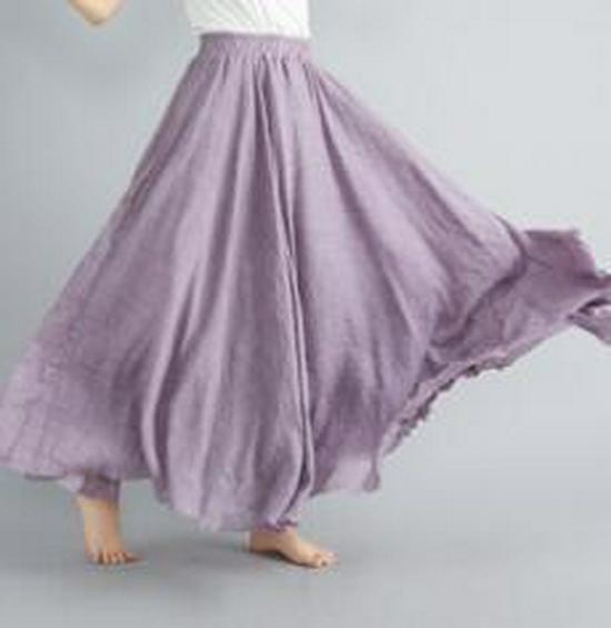 Women's Plus Size Cotton Linen Midi A-Line Skirt with Elastic Waist In 20 Colors