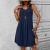 Spring Sleeveless Round Neck Casual Dress Women Summer Solid Fashion Cotton and Linen Loose Women's Dresses Elegant A Line Slim Vintage Dress 26471