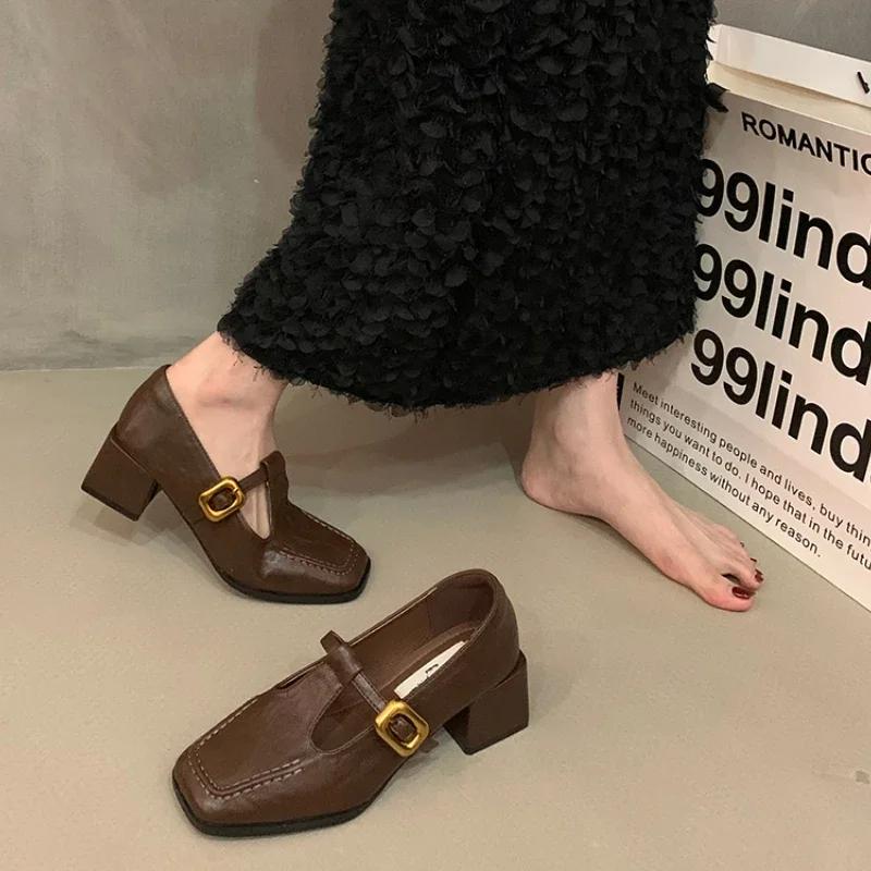 Fashion Women Mary Janes Pumps Spring/Autumn Small Square Head Pumps Fashion Buckle Strap Square Heel Solid Casual Office Shoes