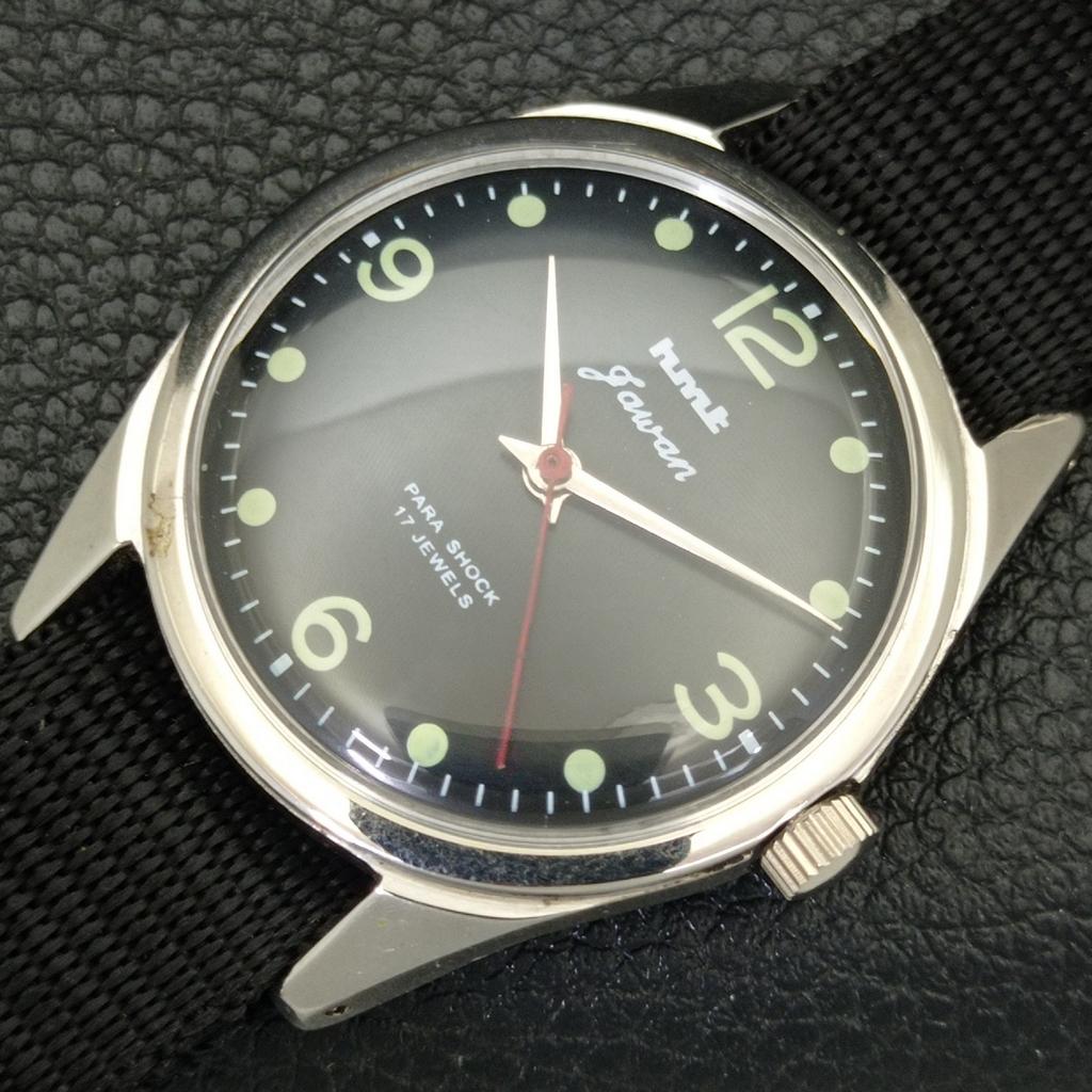 VINTAGE HMT JAWAN HAND-WINDING INDIAN MENS BLACK COLOR DIAL WATCH A702054-5 R208-a702054