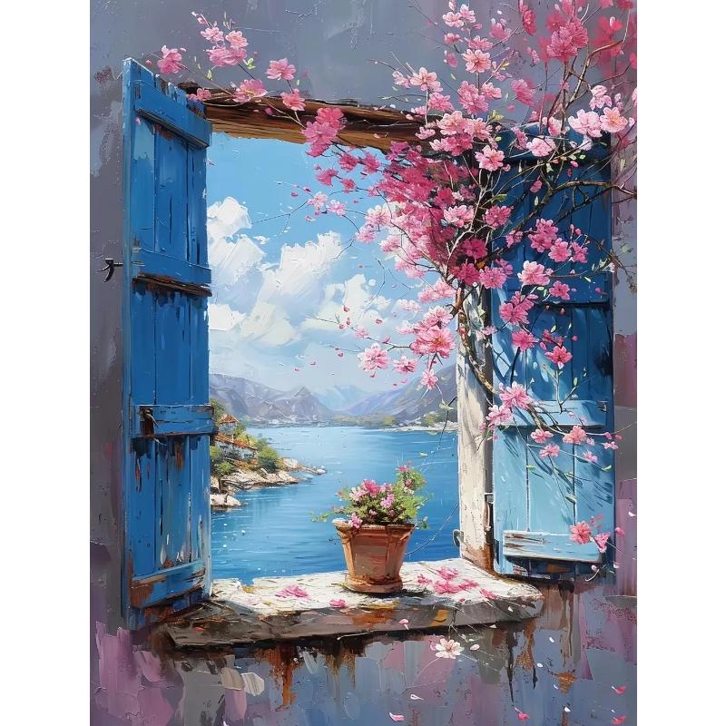 Abstract Colorful Graffiti Town Landscape Canvas Painting Modern Art Window Sea View Aesthetic Posters Prints Living Room Decor