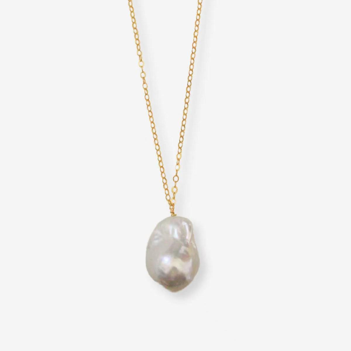 

European & American Natural Baroque Irregular Pearl Clavicle Necklace with Stainless Steel Chain - Simple, Cold Style Handmade