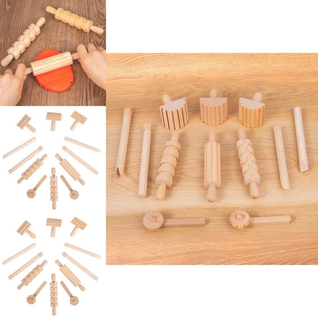 Wooden Pasta Rolling Pin With Textured Surface For Kids Diy Craft And Play