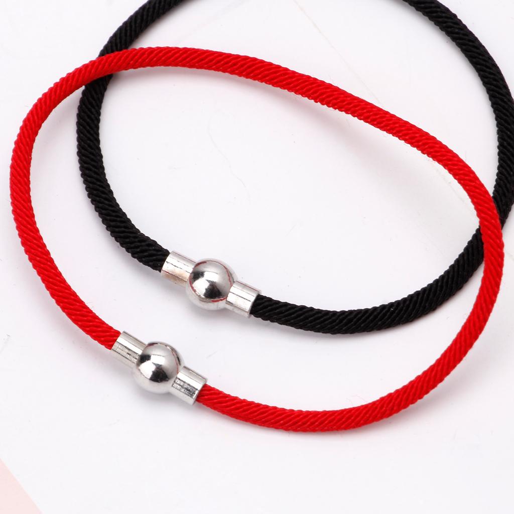 Handmade Red Black Braided String Bracelet for w/ Magnetic Clasp Lucky Jewelry D