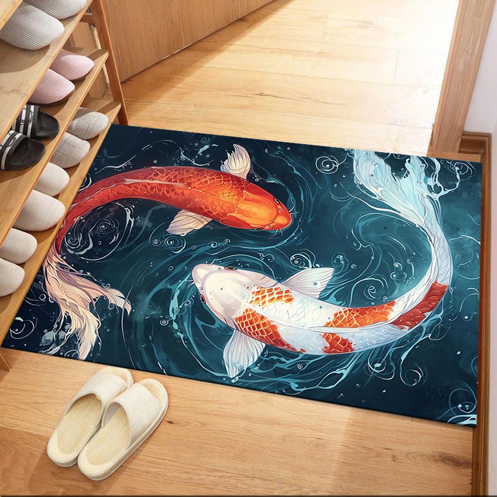 Koi Fish Swimming In Water Floor Mats for Living Room, Bedroom and Room Decoration Are Suitable for Gifts.