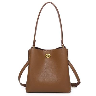 Cowhide Versatile Shoulder Bag Bucket Bag Women'S Simple Cowhide Large Capacity Tote Bag