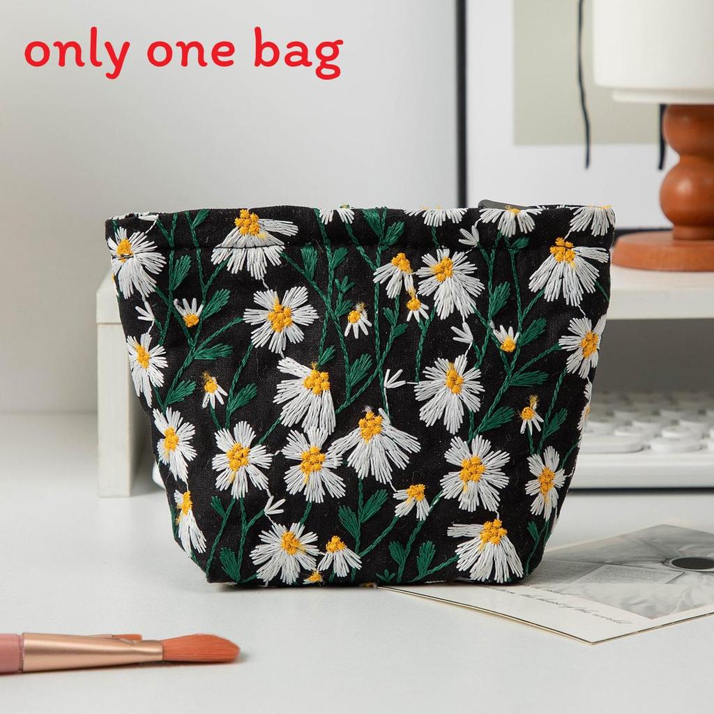 Breathable Canvas Toiletry Organizer With Flower Embroidery For Women And Men