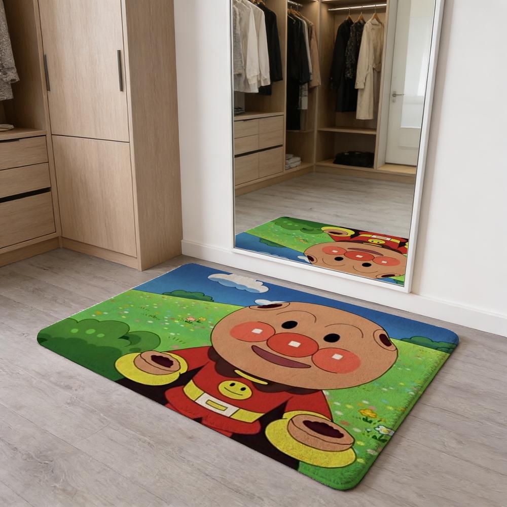 Anime Kawaii A-Anpanman Floor Mat Flannel Door Mat Non-Slip Absorbent Washable Indoor Home Rug