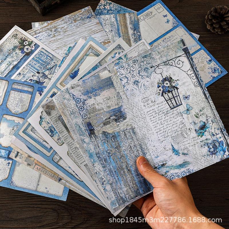 Blue World Retro Pattern DIY Journal Paper - 15 Sheets