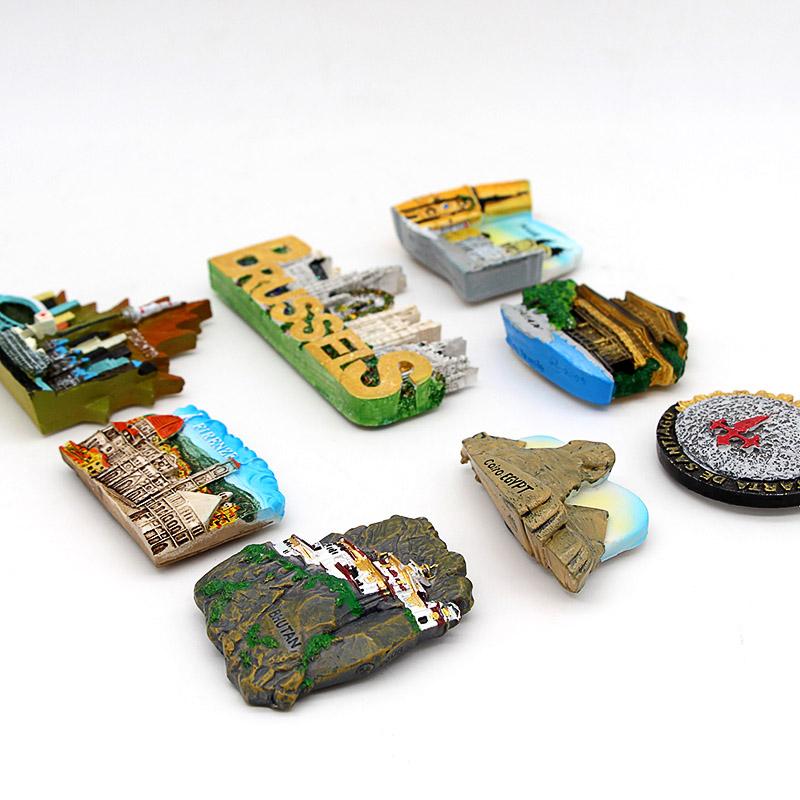 Magnetic Refrigerator Paste Resin Building Souvenir Tourists Prague Square Bhutan Santiago Chile Fridge Magnets Room Decoration