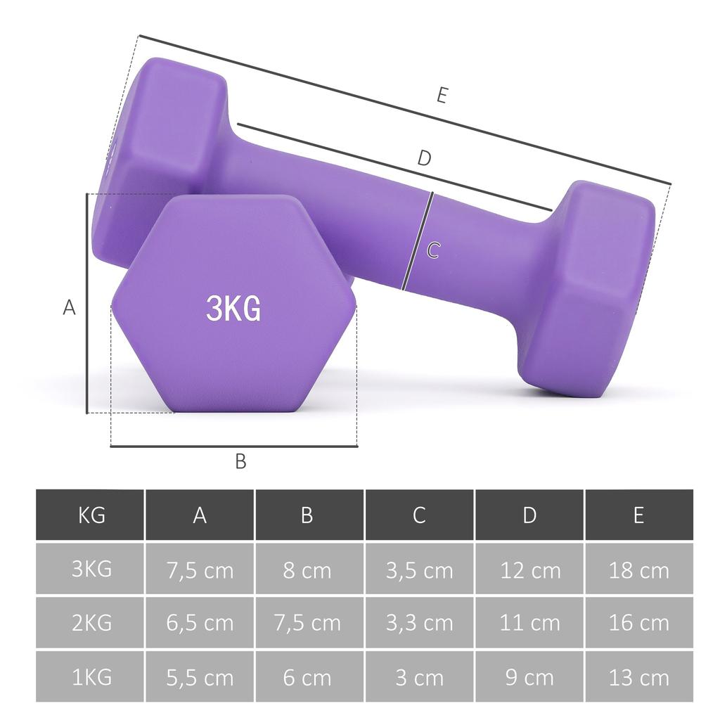 Dumbbells Set with Storage Rack, 2 X 1kg, 2 X 2kg, 2 X 3kg, Pink