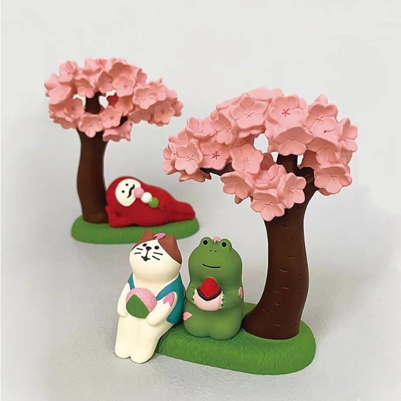 1pc Japanese Style Cute Cat Flower Appreciation ZAKKA Cherry Blossom Matcha INS Trendy Toy DIY Resin Handicraft Small Ornaments