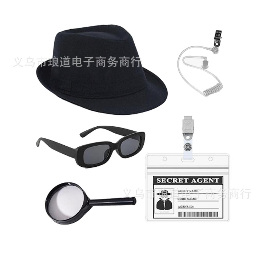 Costumi da Agente Segreto per Cosplay Vestiti di Sicurezza Accessori Occhiali da Sole Distintivo Set di Auricolari