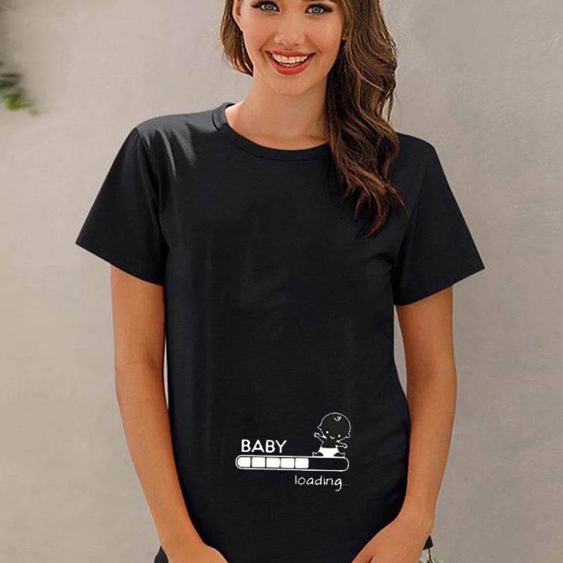Mommy Daddy Loading Please Wait Cartoon Printed Tshirt Tops Couple Pregnant Announcement Camisetas Maternity Tshirt Family Tee