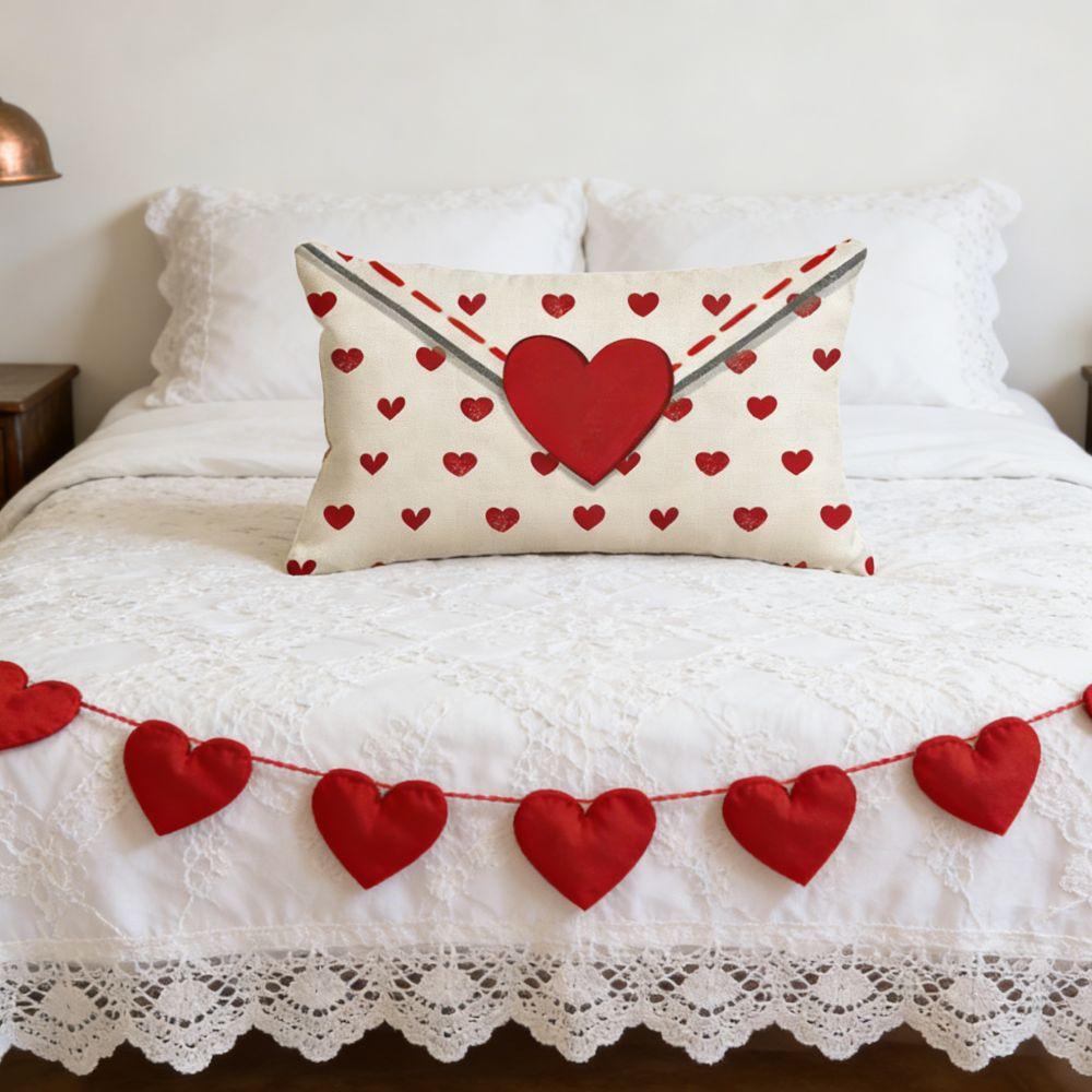 Soft Love Heart Pillow Cover Comfortable Linen Valentine's Day Love Pillowcase Rectangular Couple Love Cushion Cover Cushions