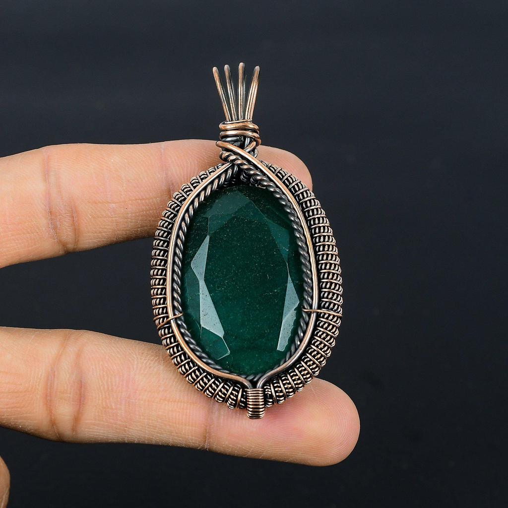 Emerald Pendant, 999 Copper Wire Wrapped Pendant Gemstone Jewelry, Handmade Pendant Amazing Jewelry, Gift For Her