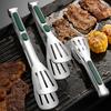 Non-Slip Silicone Handle Food Tongs Hollowed Draining Serving Food Barbecue Grill Bread Clamp Stainless Steel Food Tongs Kitchen Accessories