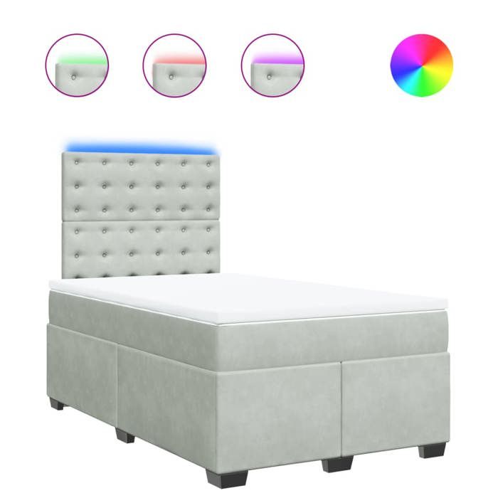 VidaXL Slatted Bed Base and Mattress Light Grey 120x200cm Velvet, Bed, Platform Bed, Panel Bed, Furniture of 3293194